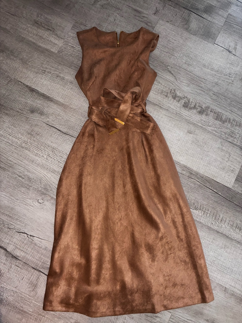Calvin Klein faux suede Brown Tie-Waist Dress 6
